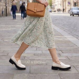 Quince Italian Leather Platform Lug Sole Loafers Bone Ivory Size 8.5 Women’s
